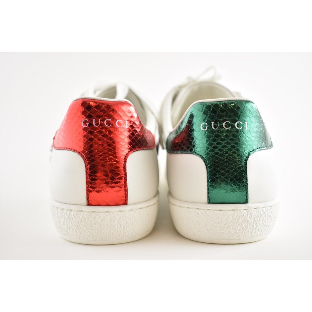 Gucci New Ace White Leather Red Heart Dagger Sword GG Flat Trainer Sneaker 41.5 - Picture 11 of 12